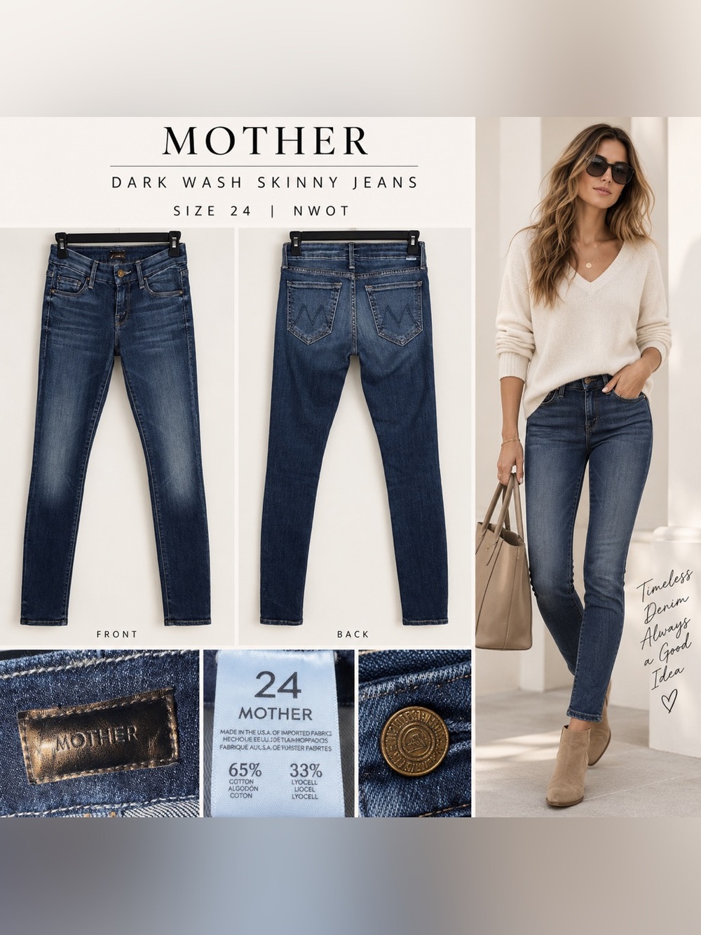 MOTHER Dark Wash Skinny Jeans — Deep Blue